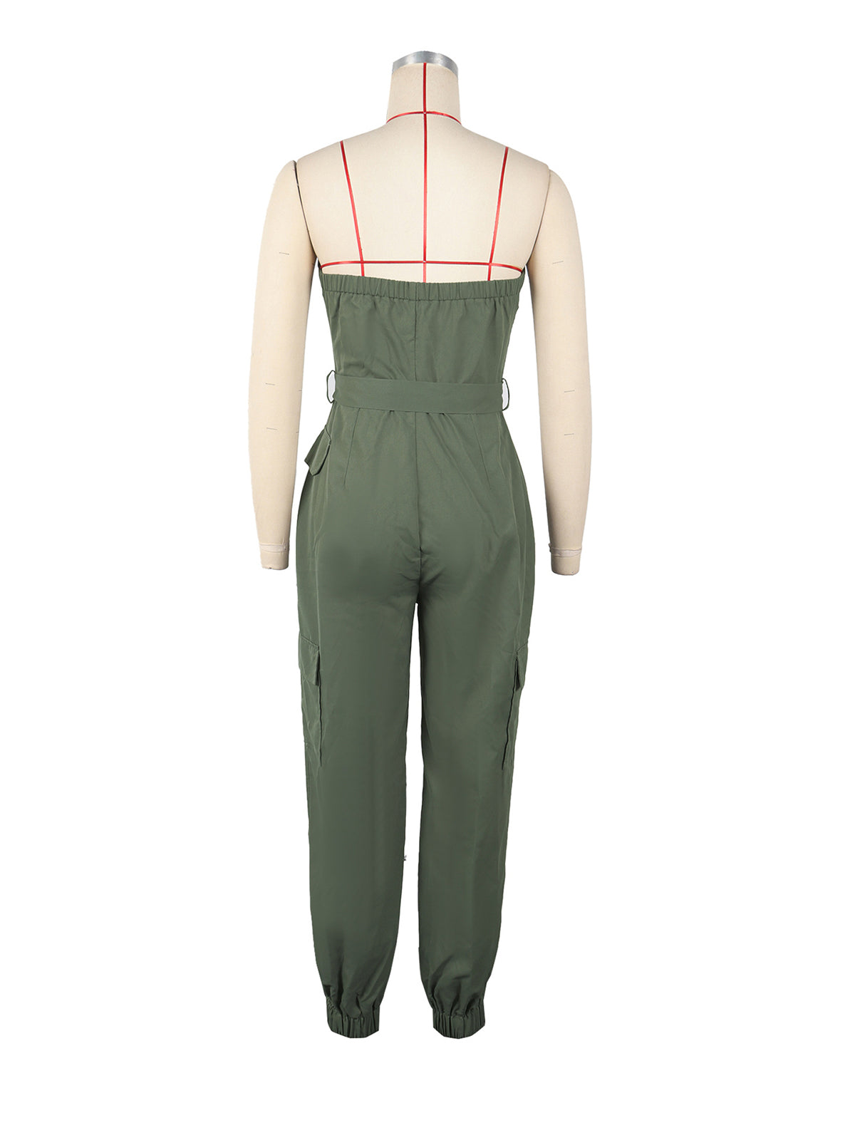 Casual Lace-up Pocket Patchwork Cargo Jumpsuit