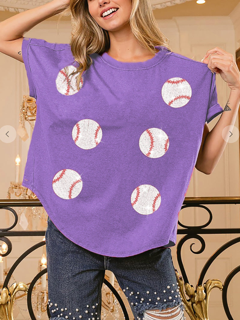 Baseball Sequin Embroider T shirt