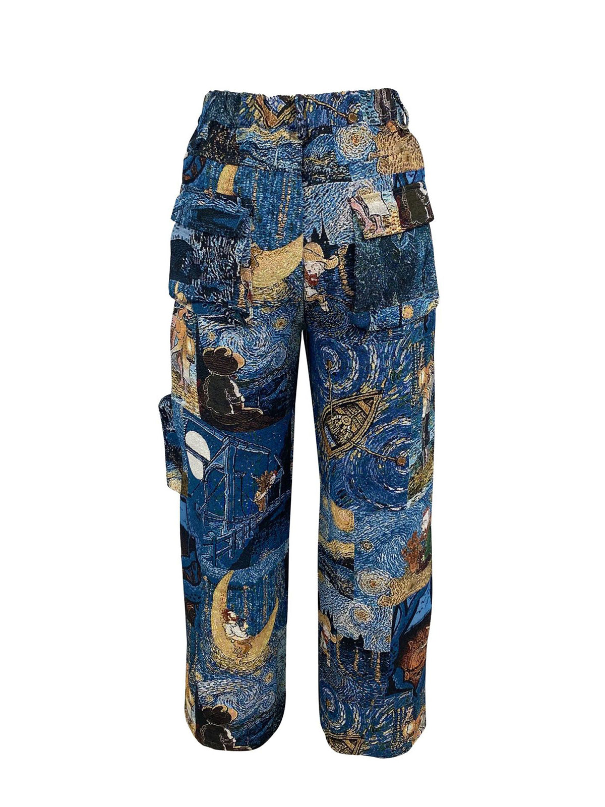Vintage Jacquard High Waist Casual Cargo Pants