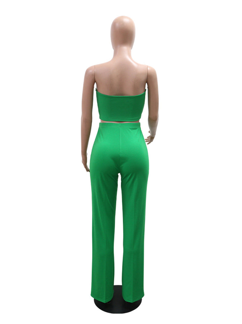 Fashion Crop Tube Top And Trousers Casual Set