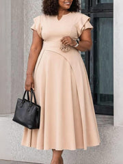 Elegant Ruffle Sleeve High Waist Slim Midi Dress