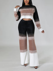 Knit Slim Top High Waist Pants Casual Kints Set