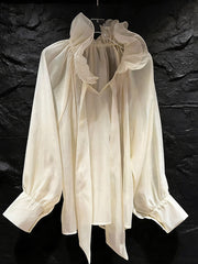 Fashion Ruffled Tie-Neck Blouse