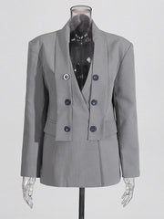 Lavaliere Collar Gabardine Double-Breasted Blazer