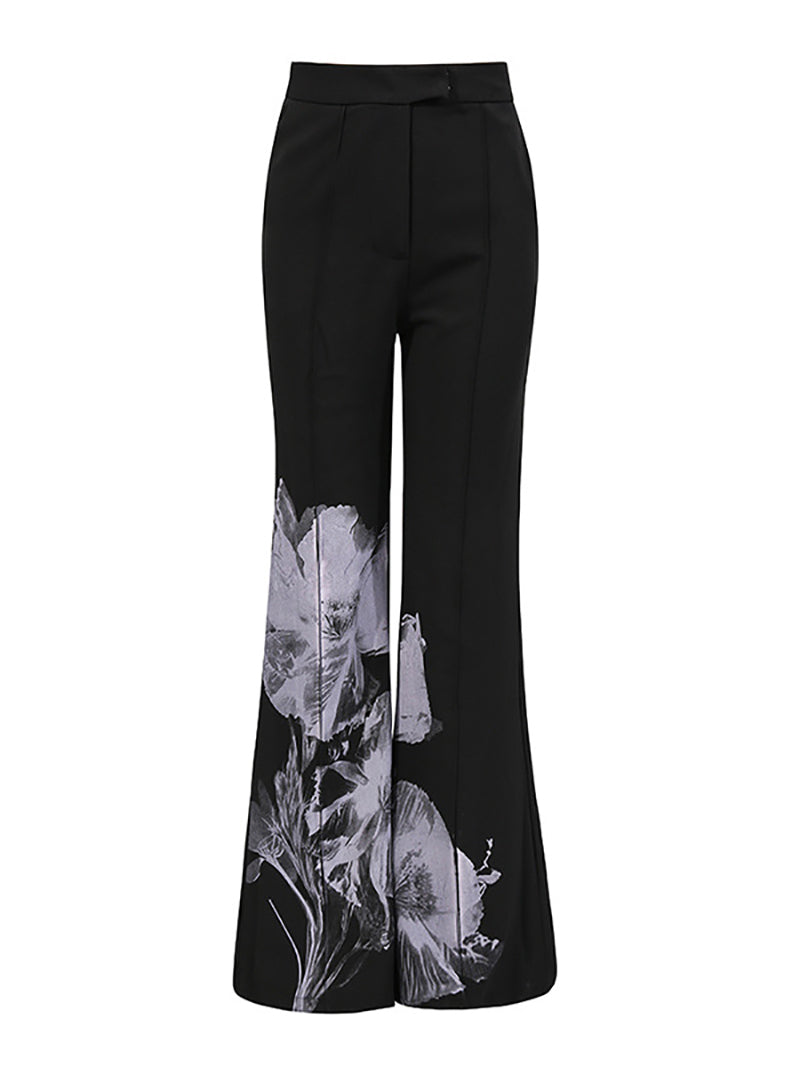 Fashion Print Button Slim Blazer Pants Suit