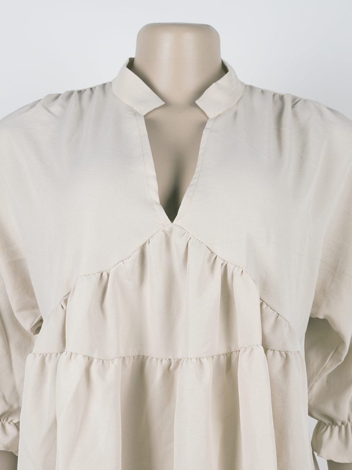 Casual V-neck Bubble Sleeve Loose Mini Dress
