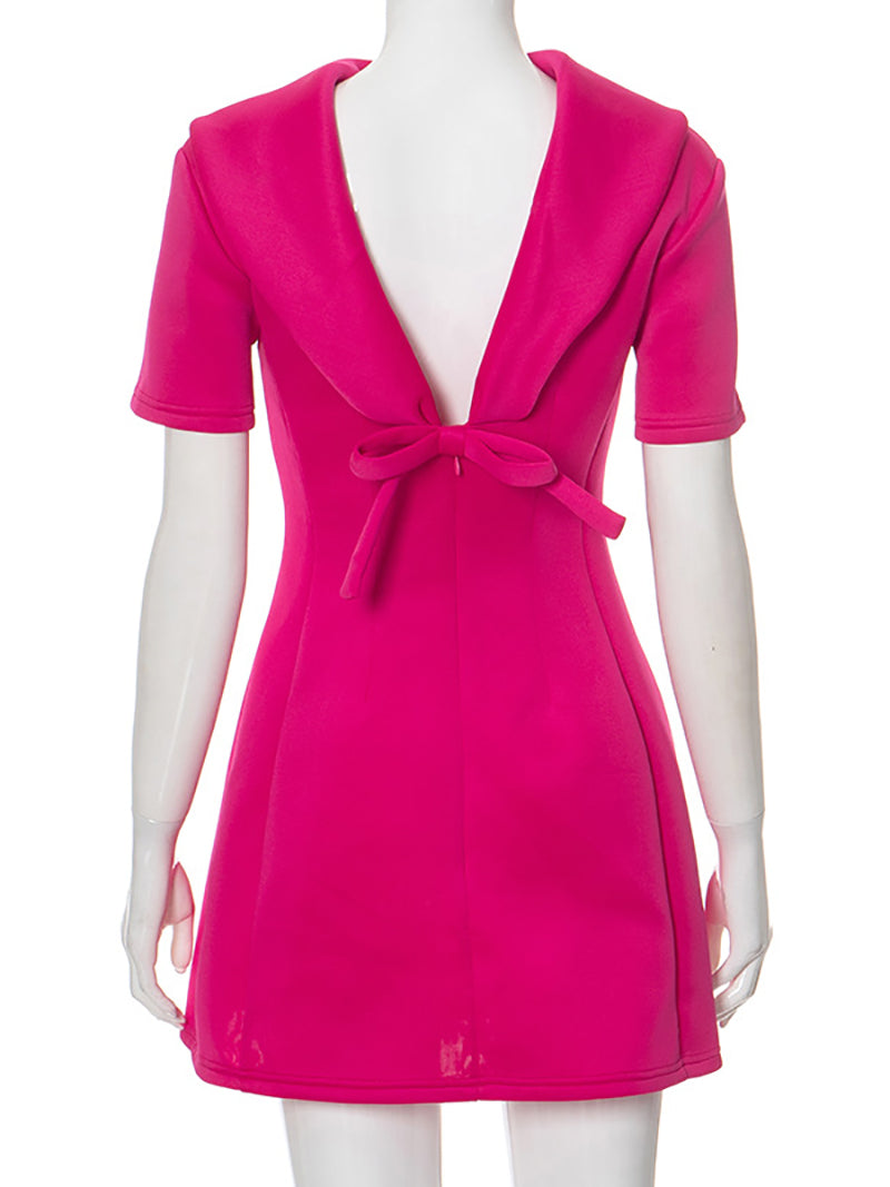 Barbie Pink Bowknot V Back Mini Dress