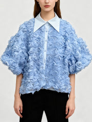 Fashion Rose Flower Embellishment Shirt