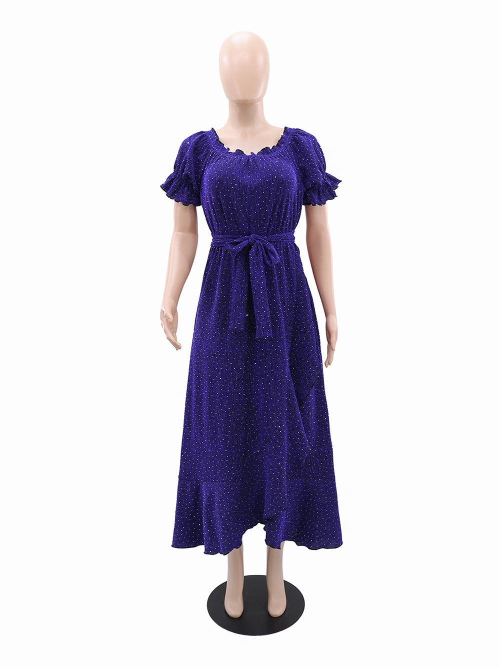 Glitter Off Shoulder Short Sleeve Party Midi Dress