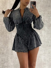 Fashion Long Sleeve Beam Waist Romper