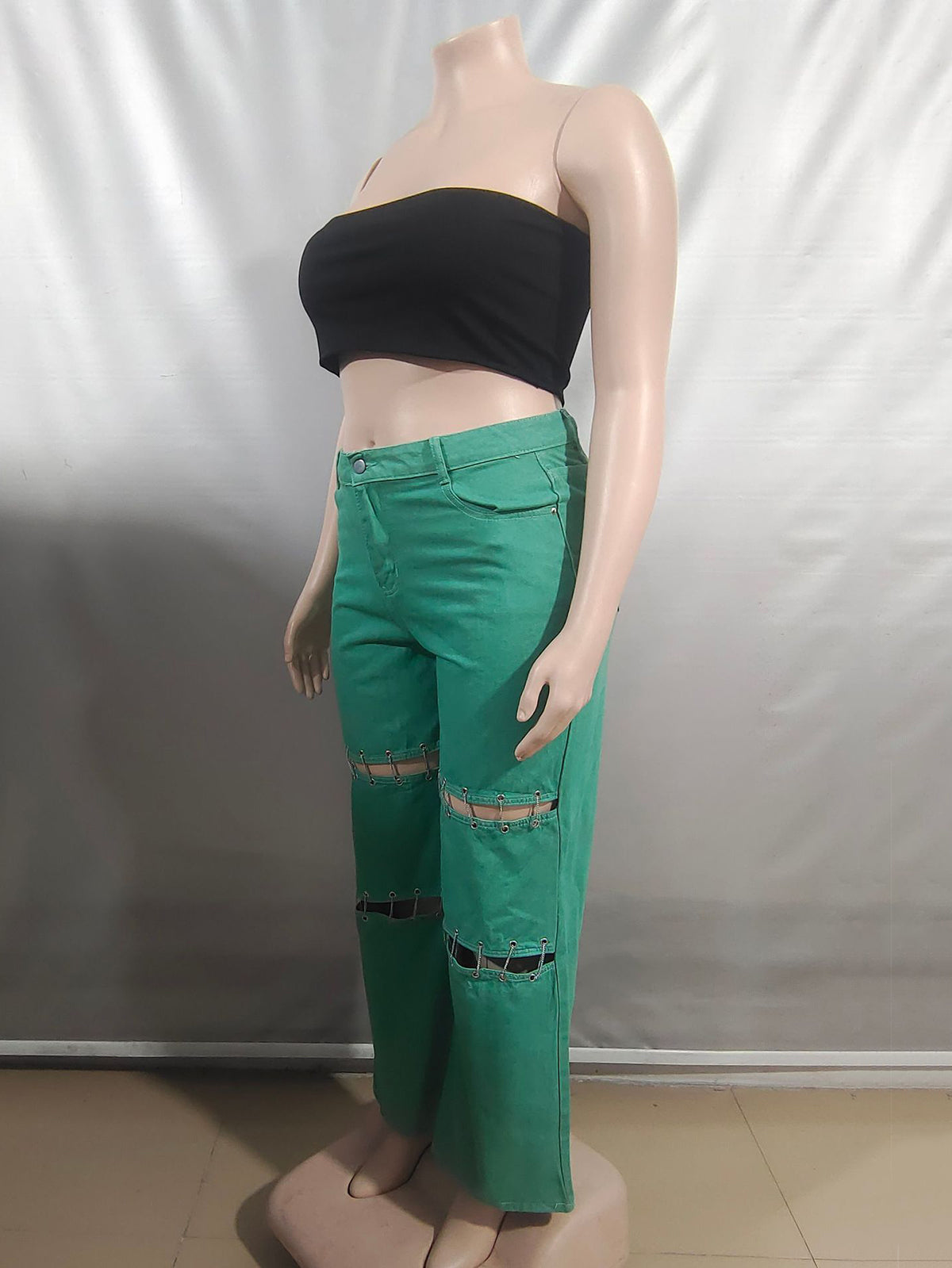 Casual Chain Patchwork Hollow Out Straight Jeans