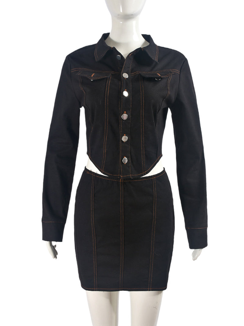 Fashion Irregularity Tops Short Skirt Set