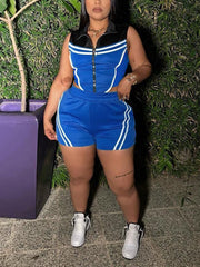 Casual Stripe Patchwork Sleeveless Top Shorts Sets