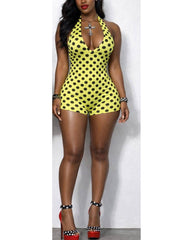 Sexy Polka Dot Print Halter Backless Romper
