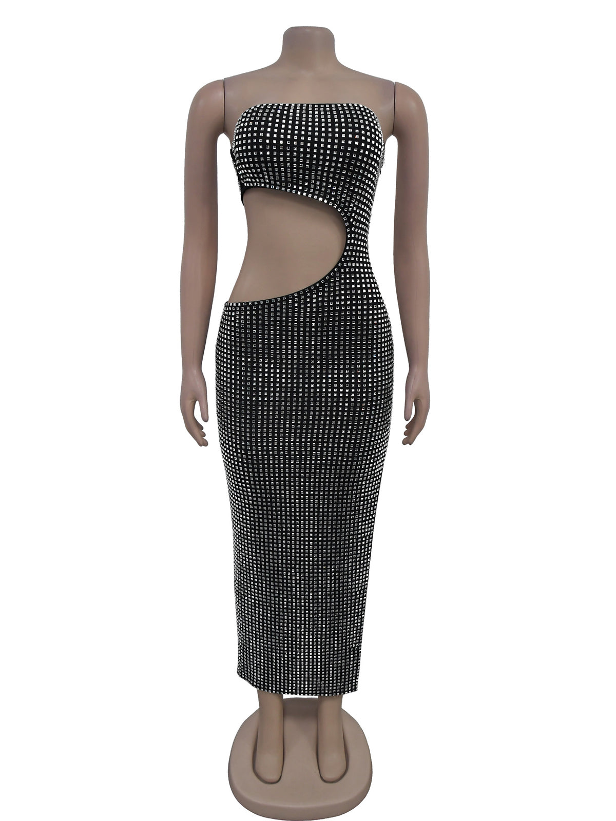 Strapless Rhinestones Cutouts Side Slit Party Dress