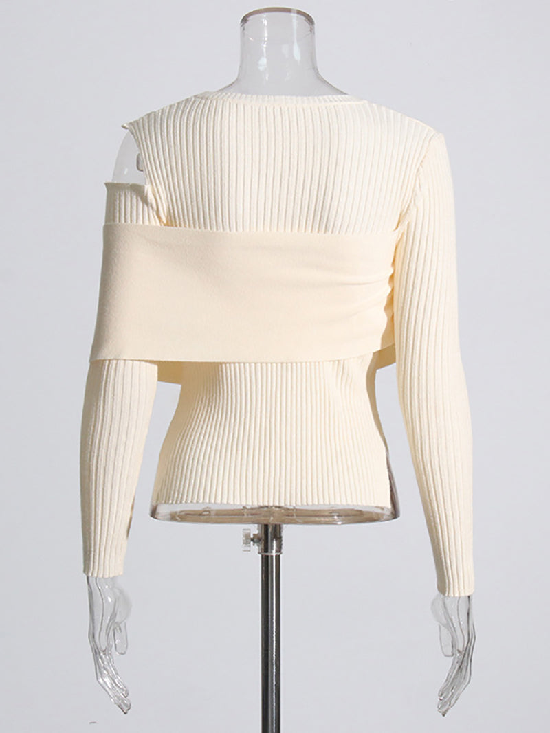 Casual Ribbed Off Shoulder Slim Sweater