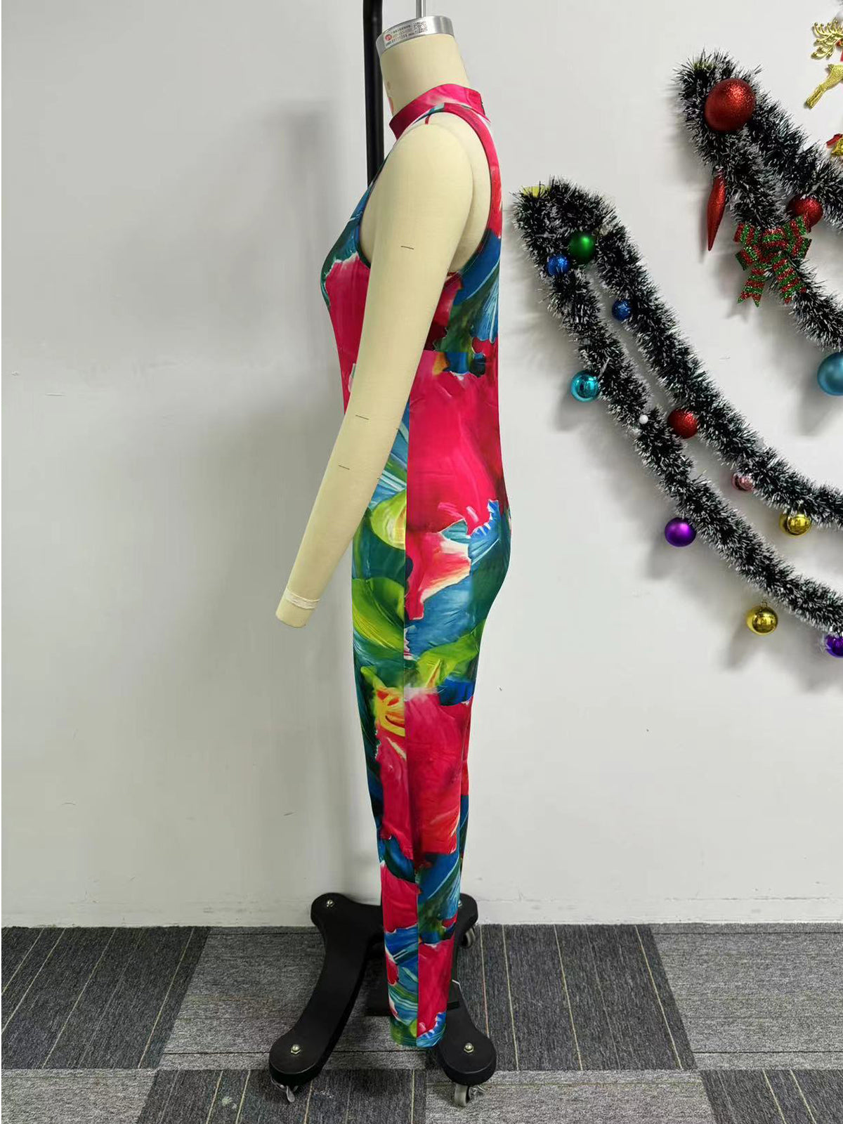 Sexy Print Sleeveless Elastic Slim Jumpsuit