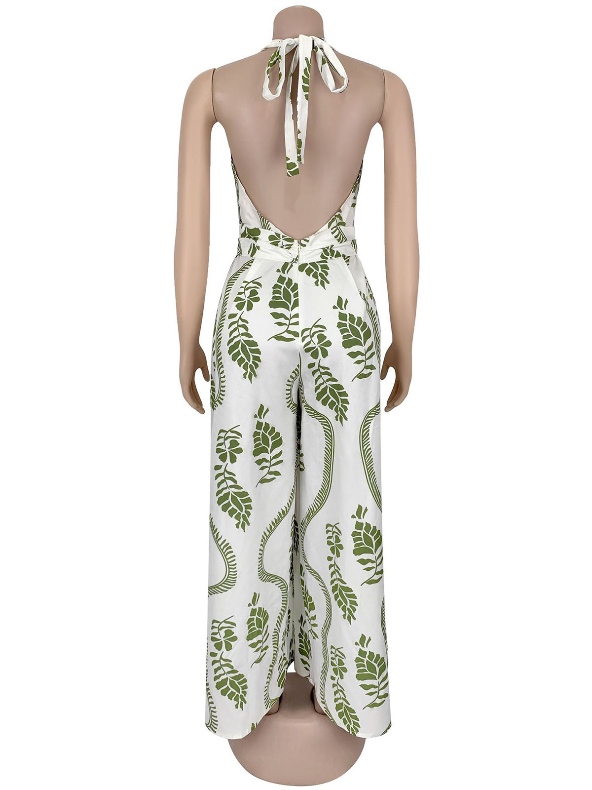Fashion V-neck Print Halter Backless Wide Leg Jumpsuit