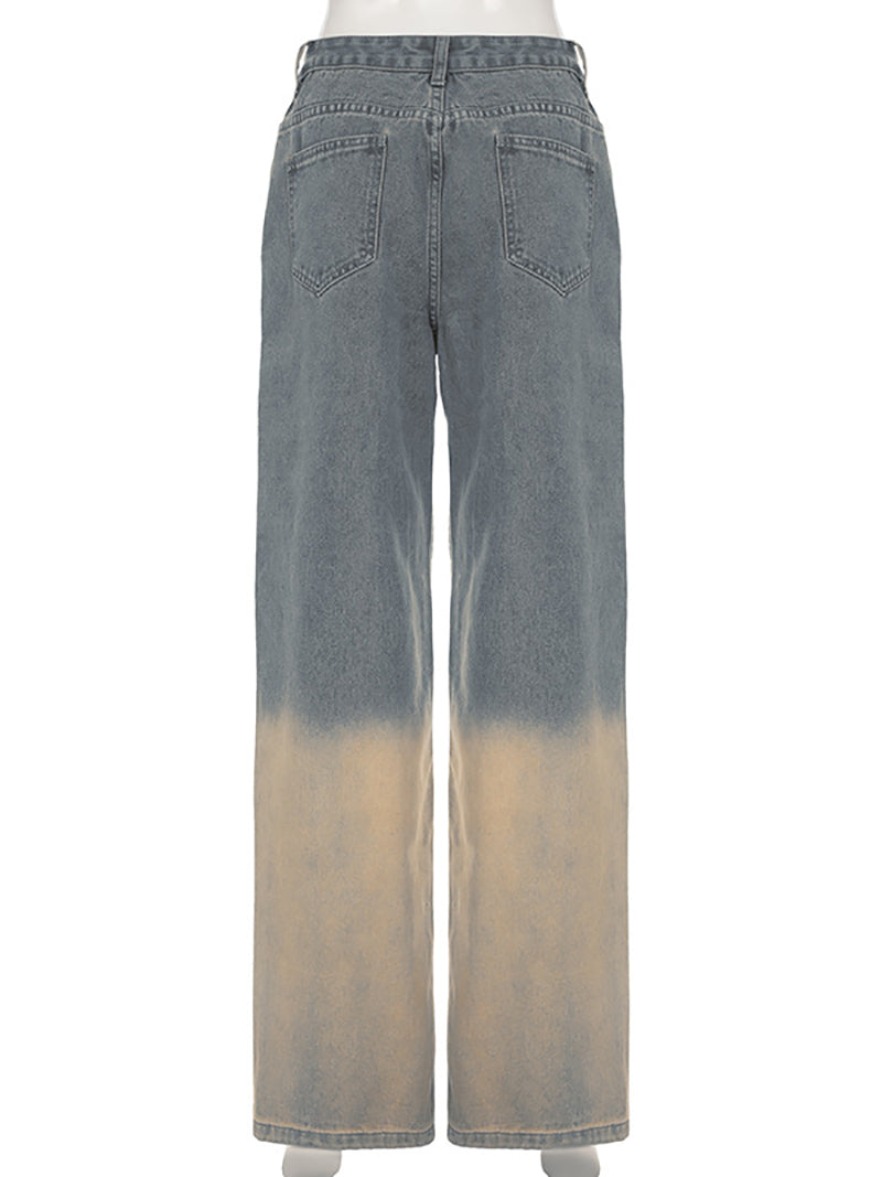 Gradient Color Wash Wide Leg Jeans