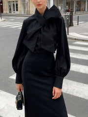 Fashion Big Bow Slim Long Sleeve Shirt