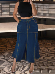 Plus Size Casual High Waist Denim Skirt