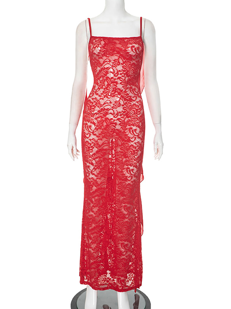 Sexy Backless Lace Streamer Spaghetti Strap Dress