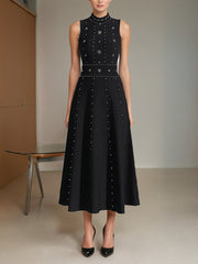 Elegant Sleeveless Crystal-Embellished Midi Dress