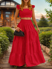 Casual Sleeveless Collage Top And Print Skirt Two Piece Set