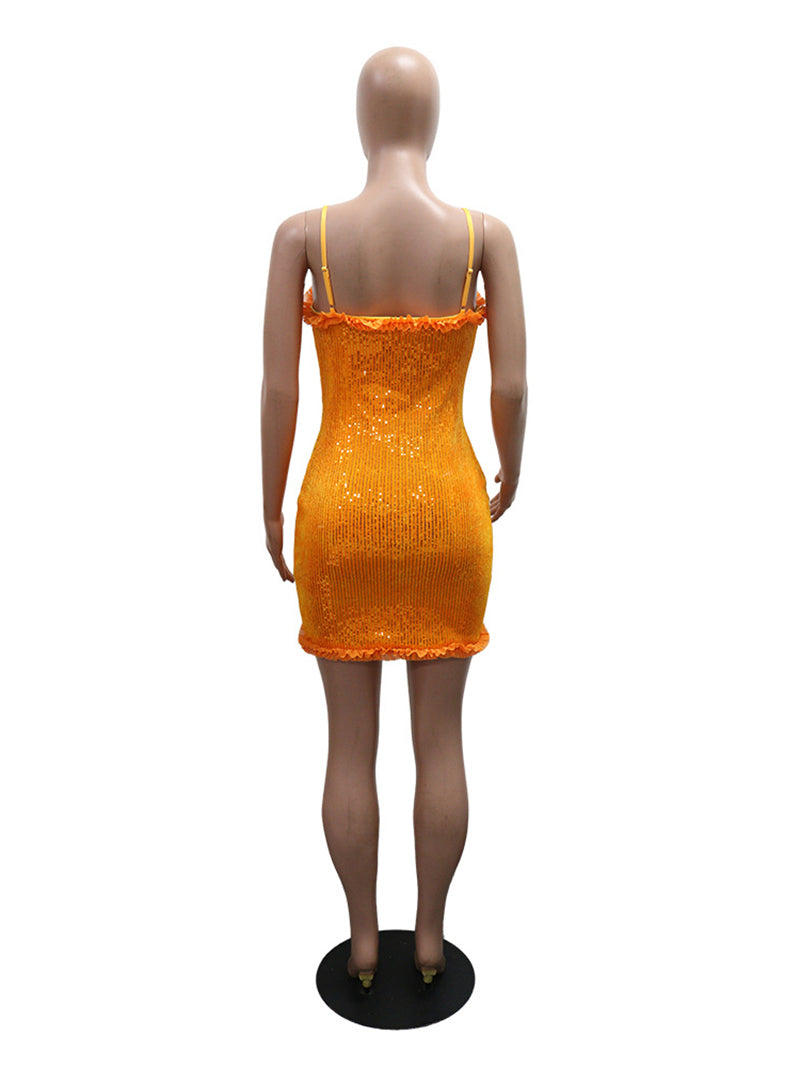 Sexy Ruched Hollow out Sequin Mini Dress