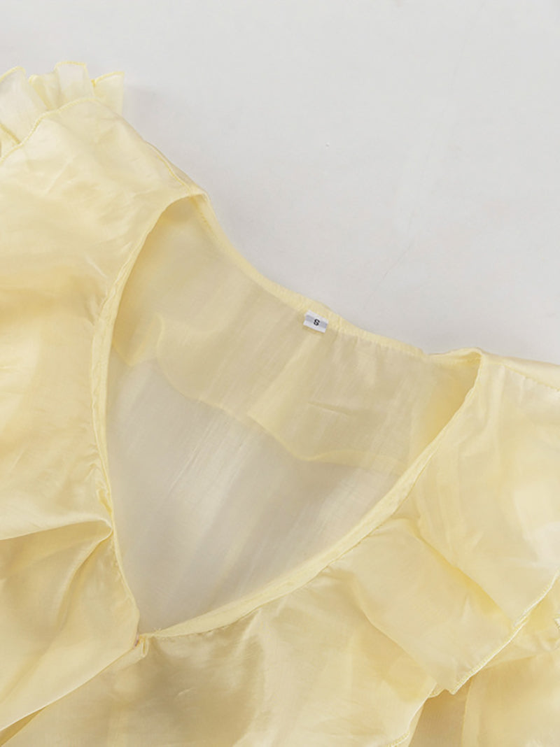Elegant V-Neck Ruffle Lace-Up Chiffon Shirt Top
