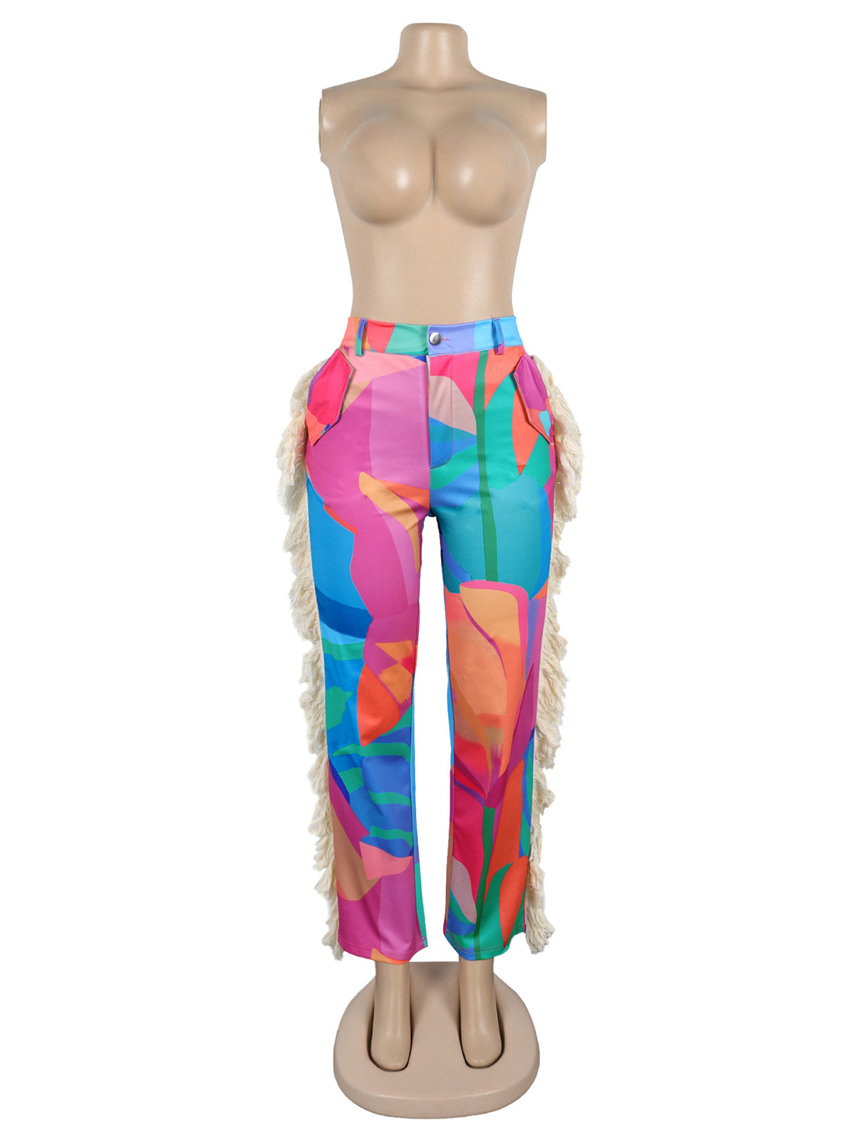 Fashion Fringe Colorblock Leopard Camo Straight Pants