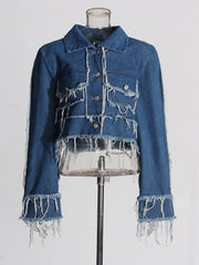 Fashion Tassel Cropped Denim Jacket