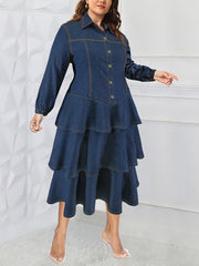Plus Size Button Tiered Denim Dress