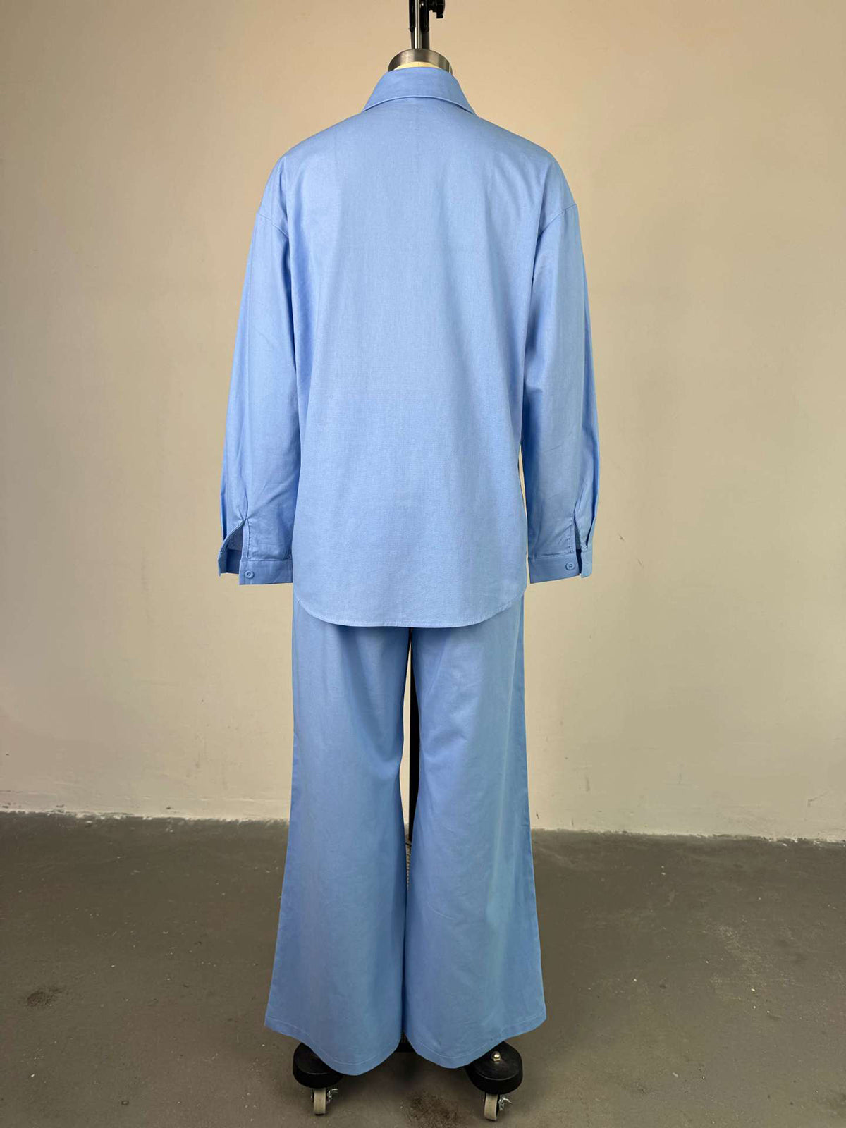 Casual Beading Embellishment Shirt Straight Pants Set