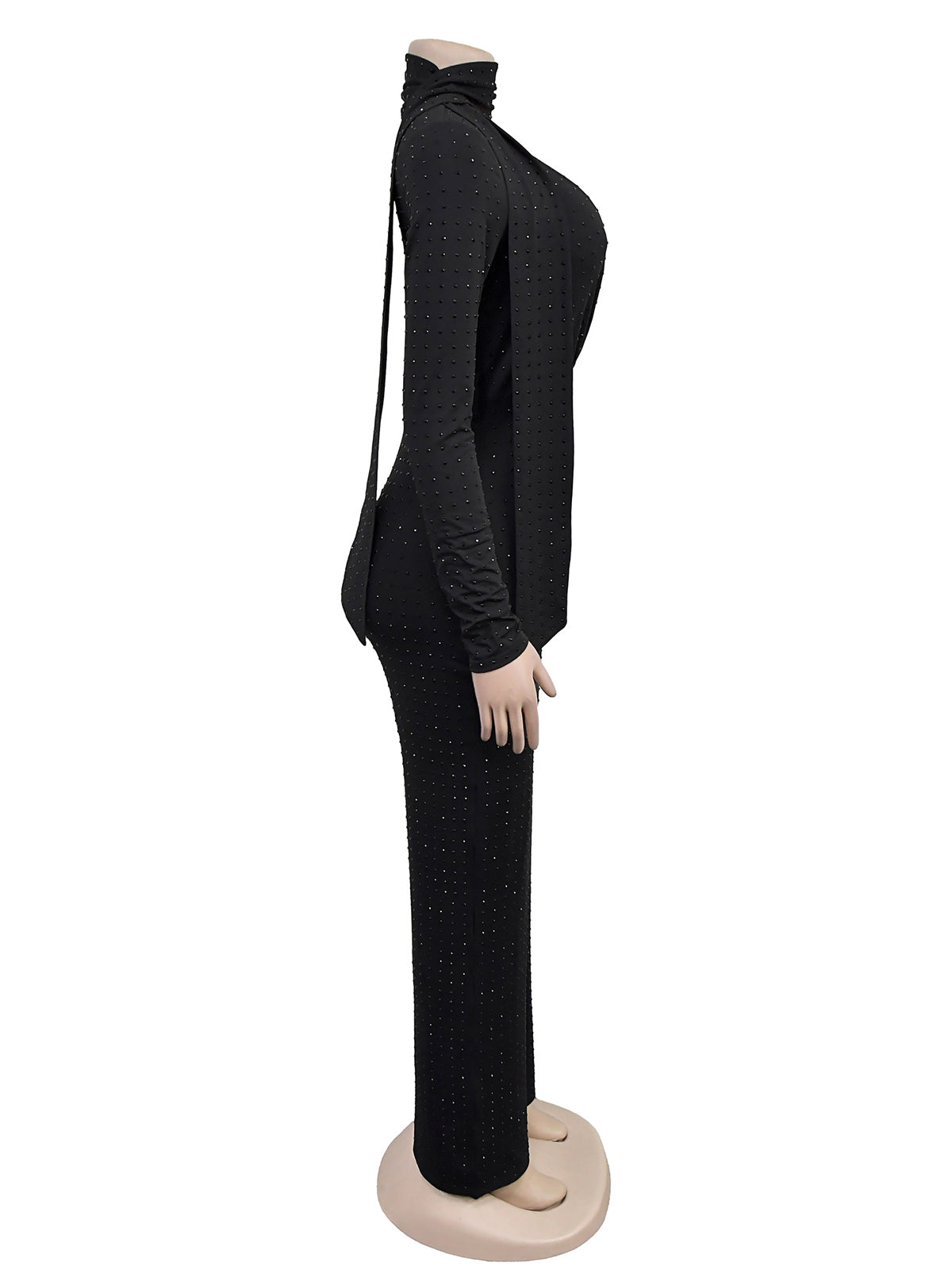 Sexy Deep V Scarf Rhinestone Jumpsuit