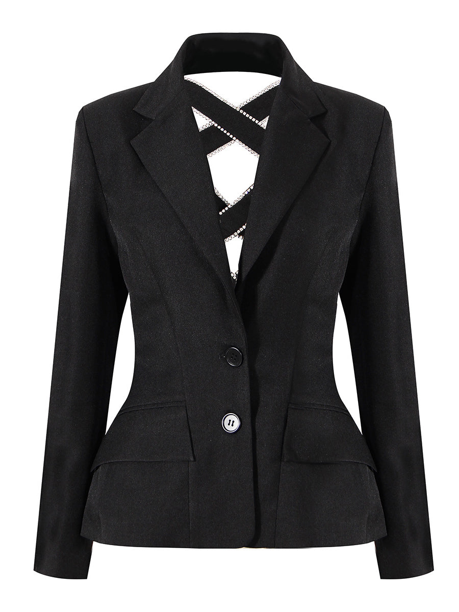 Elegant Chic Black Bow Rhinestones Blazer