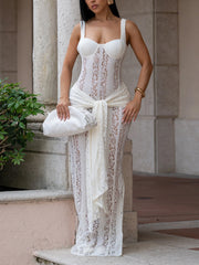 Sexy Bandage Lace See Through Maxi Dress