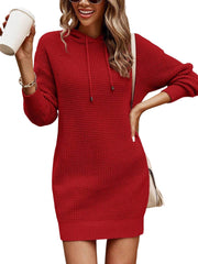 Casual Comfy Drawstring Hooded Sweater Dress