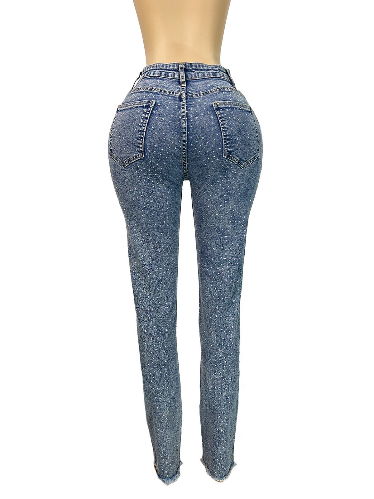 Fashion Rhinestone Slim Ripped Jeans
