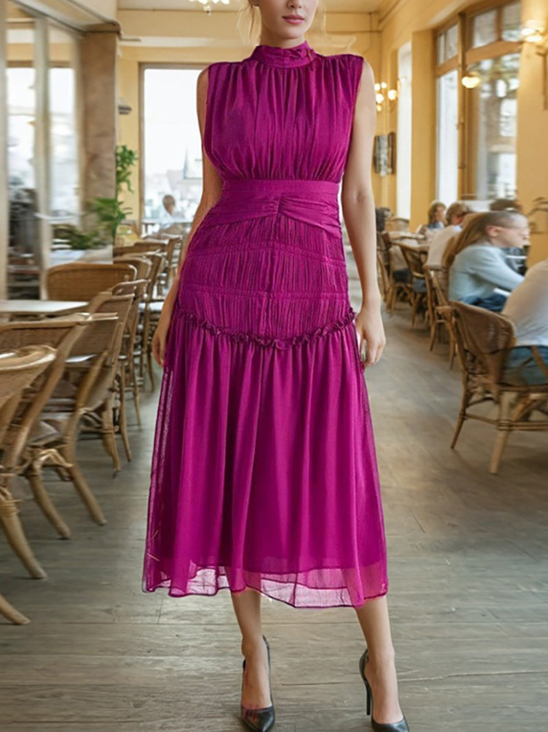 Vintage Chiffon Swing Sleeveless Midi Dress