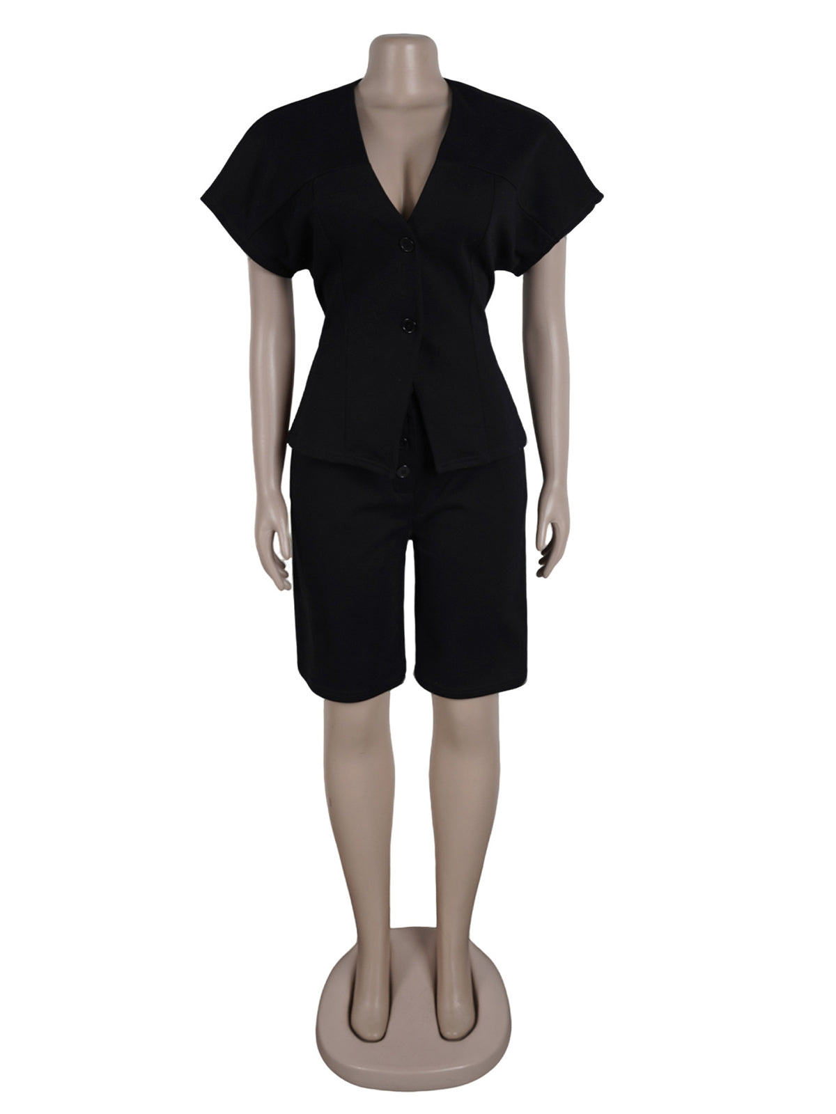Casual V Neck Button Vest Loose Shorts Set