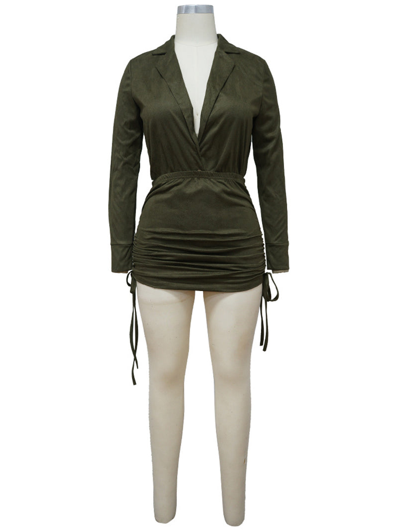 Knot Front Shirt And Drawstring Mini Skirt Sets