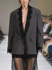 Fashion Patchwork Lace-panel Blazer