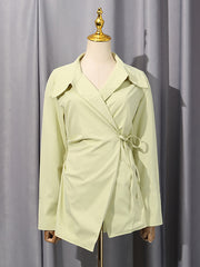 Fashion Lapel Cross Long Sleeve Lace-up Slim Shirt