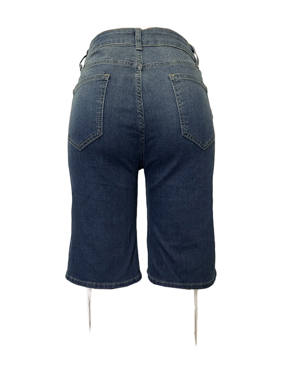 Drawstring Lace-up Washed Denim Shorts