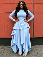 Ruffle Hem Long Sleeve Maxi Dress