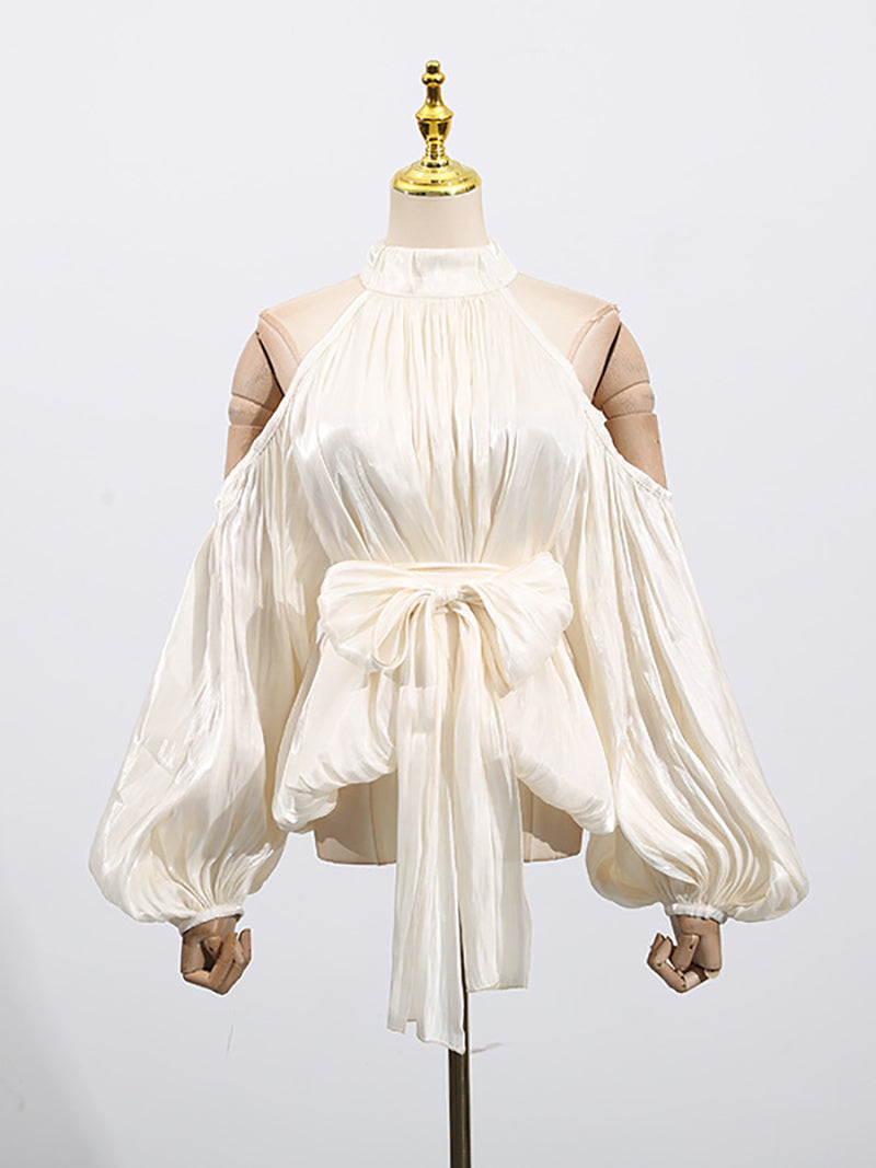 Elegant Off Shoulder Bubble Sleeve Chiffon Top