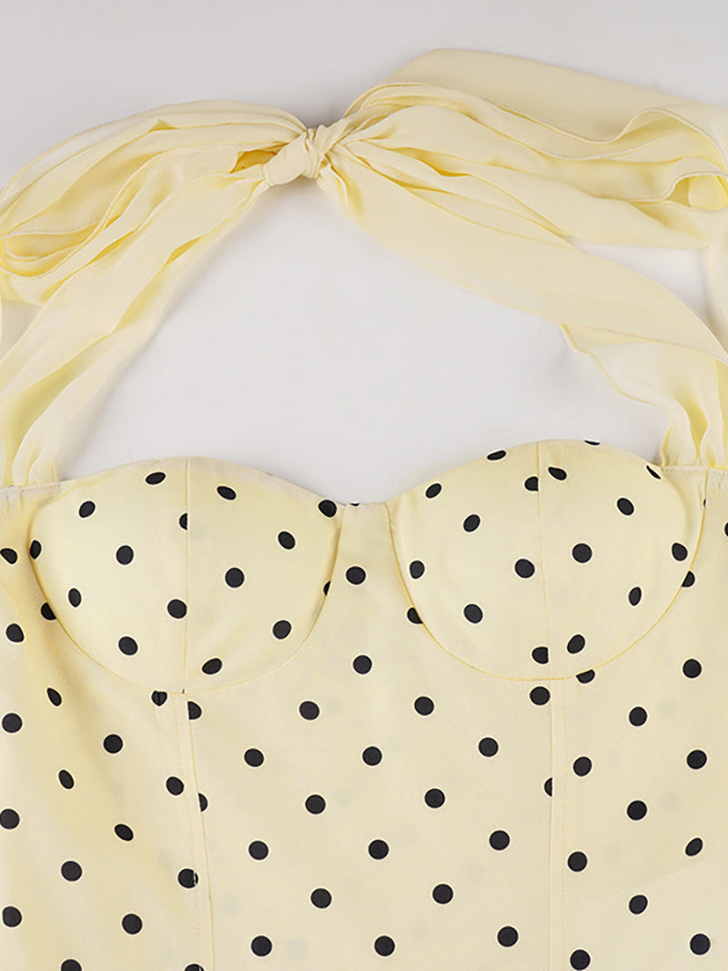 Sexy Halter Polka Dot Ribbon Bubble Mini Dress