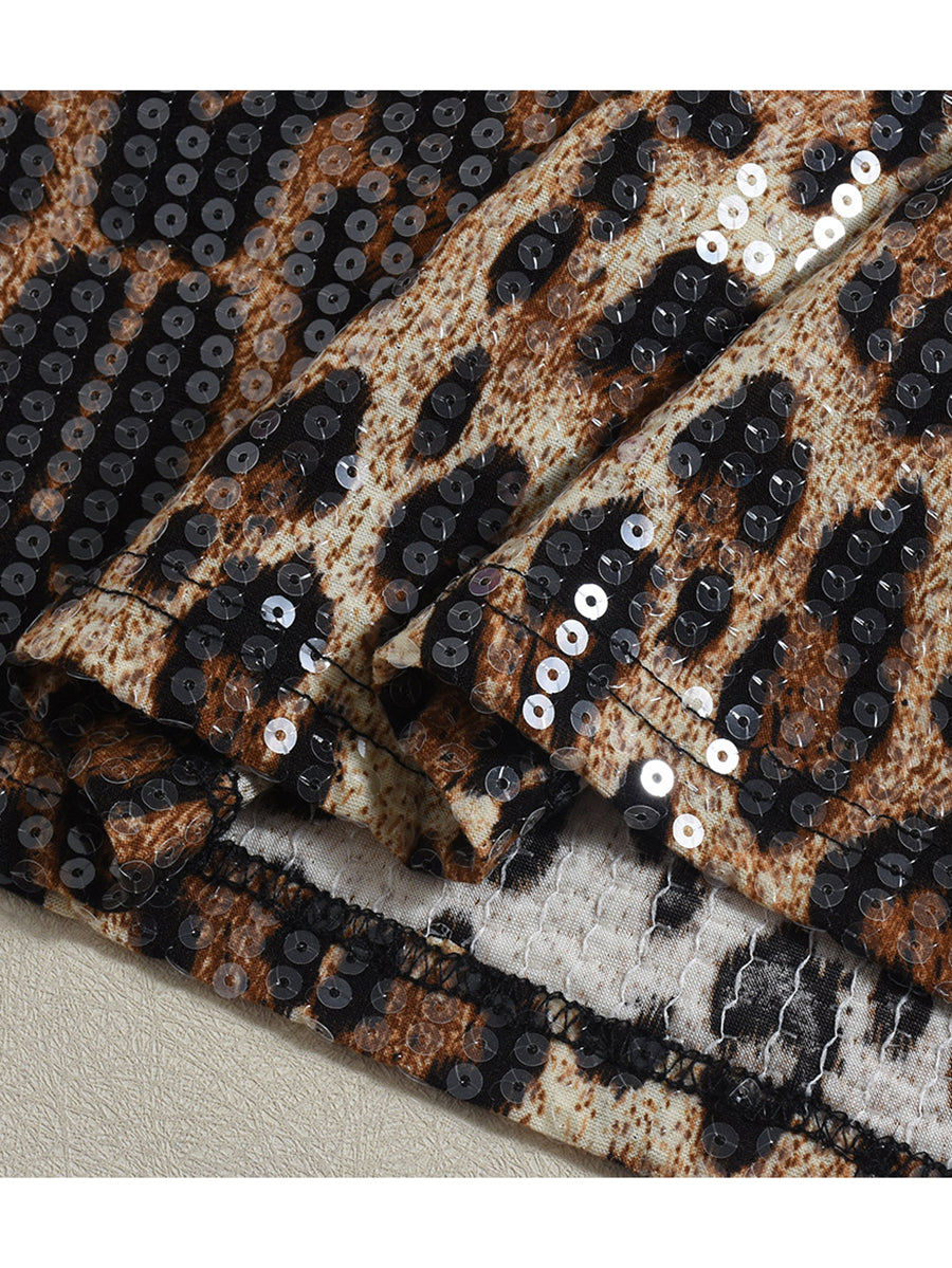 Sexy Leopard Print Sequin Maxi Skirt