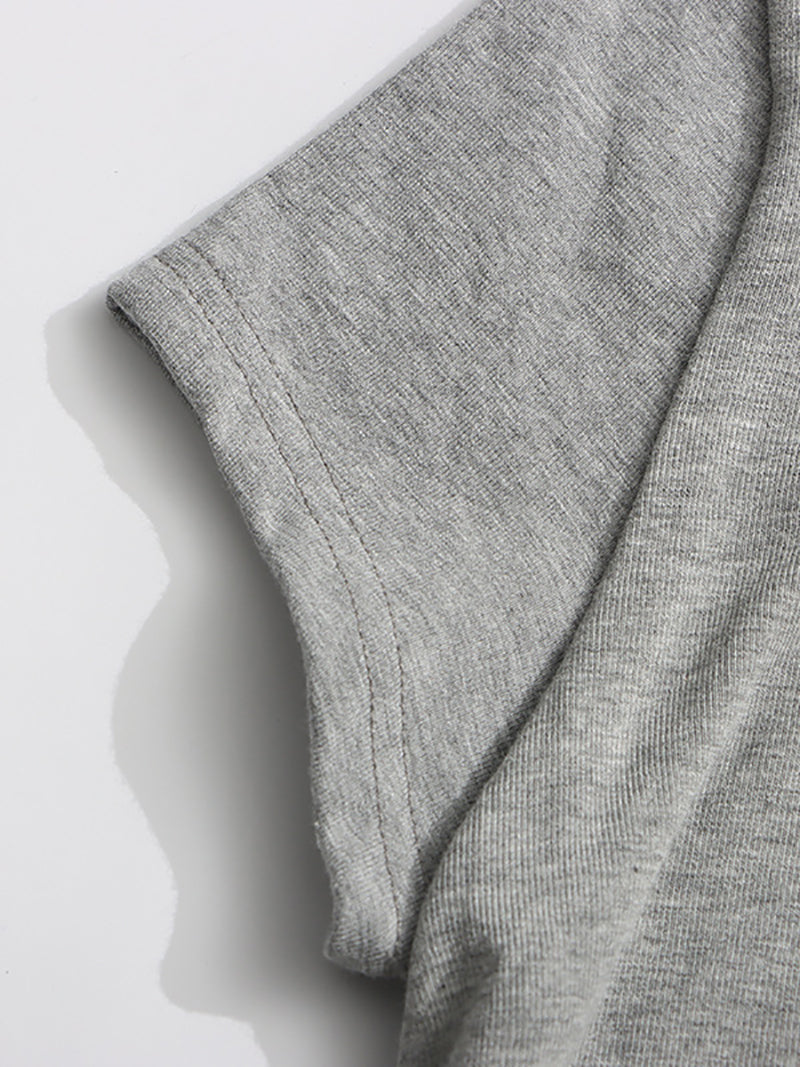 Casual Round Neck Leather Patchwork Slim T-shirt